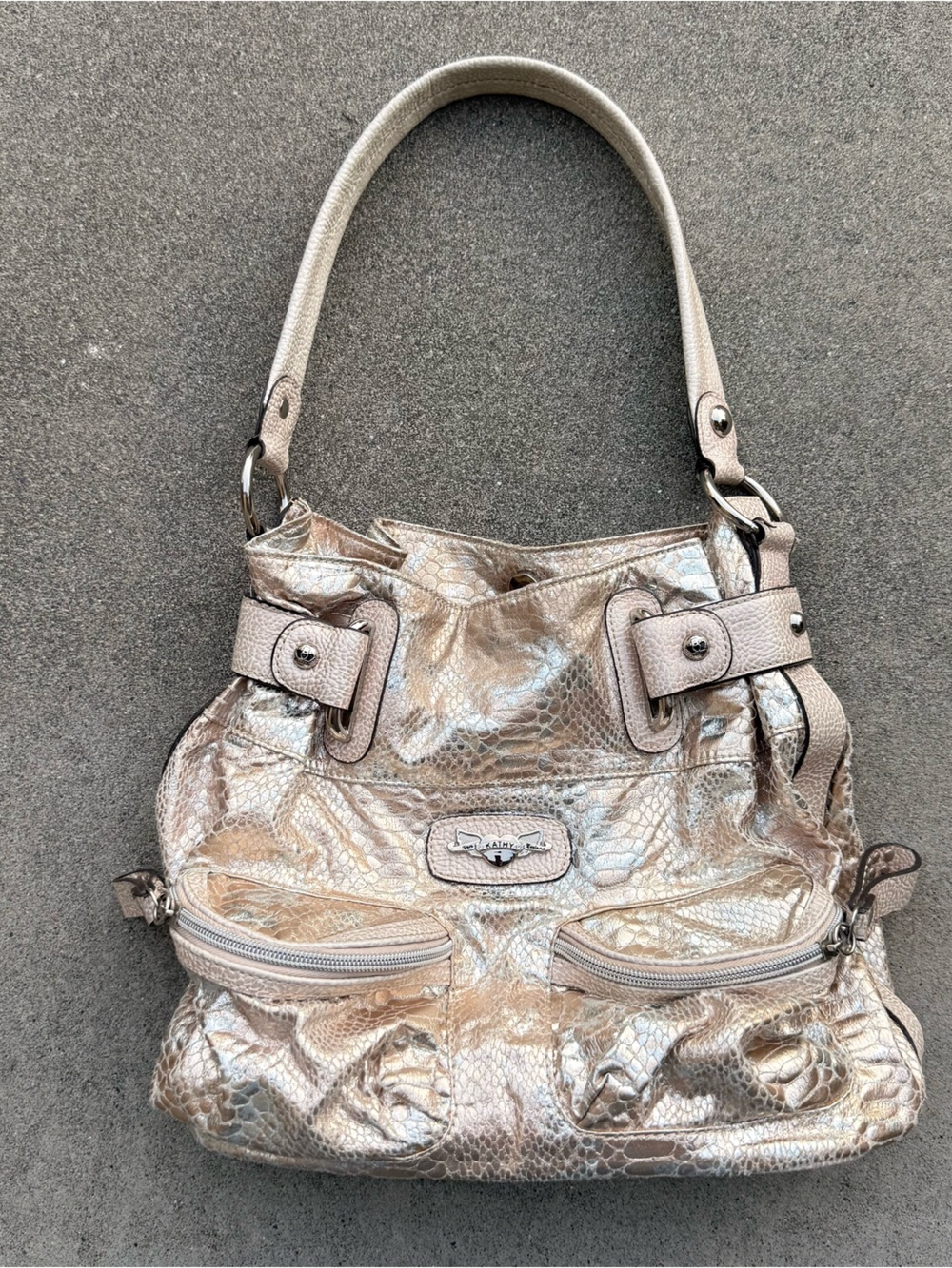 Kathy Van Zeeland Y2K Metallic Gold Shoulder Bag